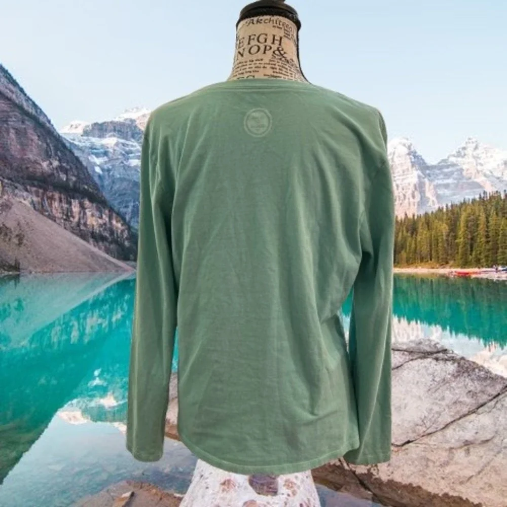 Life is Good Medium Green Good Dolphin Long Sleeve V-neck Tee Beach 100% Cotton - Picture 3 of 10